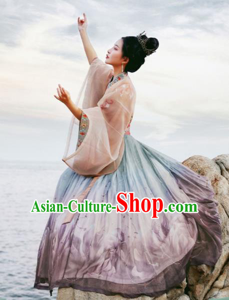 Chinese Ancient Court Lady Noble Princess Hanfu Dress Apparels Traditional Jin Dynasty Historical Costumes Complete Set