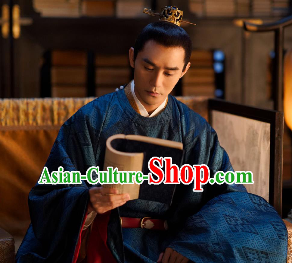Traditional Chinese Ancient Emperor Historical Costumes Drama Serenade of Peaceful Joy Song Dynasty Renzong Zhao Zhen Garment and Hair Ornament