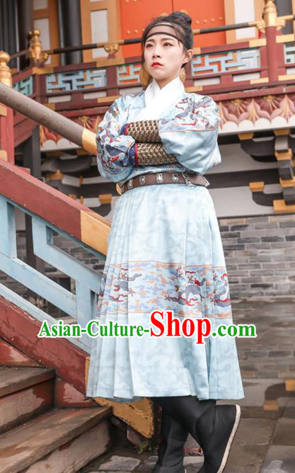 Chinese Traditional Ming Dynasty Blades Hanfu Dress Apparels Ancient Female Swordsman Historical Costumes Complete Set