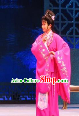 Chinese Ping Opera Actress Apparels Costumes and Headpieces Baoyu and Daiyu Traditional Pingju Opera Noble Lady Xue Baochai Rosy Dress Garment