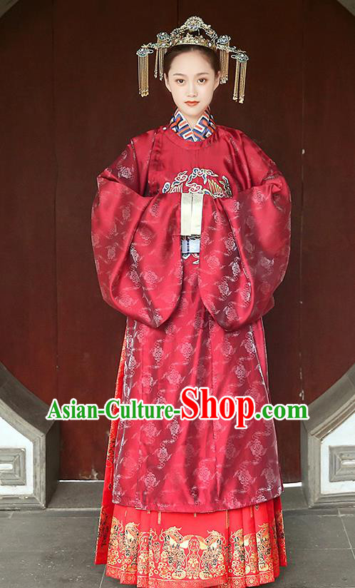 Chinese Traditional Ming Dynasty Bride Red Hanfu Robe Ancient Queen Historical Costumes Empress Apparels