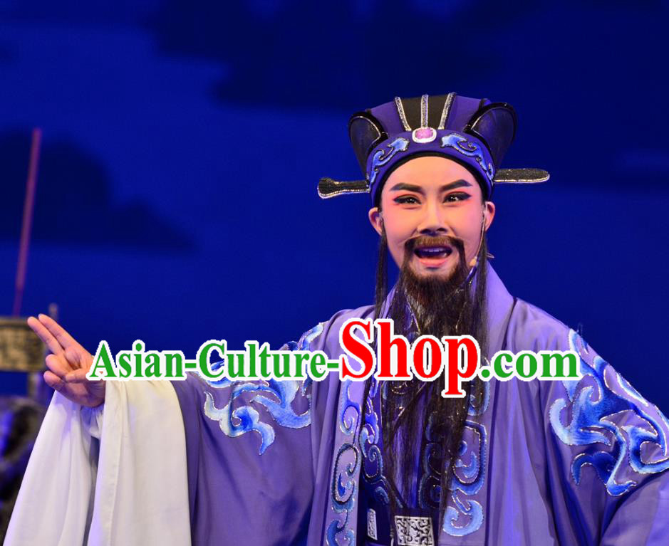Diao Chan Chinese Yue Opera Chancellor Wang Yun Costumes Garment Shaoxing Opera Apparels Elderly Male Official Clothing and Headwear