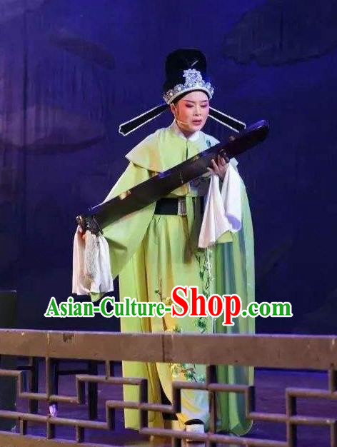 Yue Opera Lu You And Tang Wan Chinese Scholar Costumes Green Robe and Hat Shaoxing Opera Young Male Apparels Niche Poet Garment