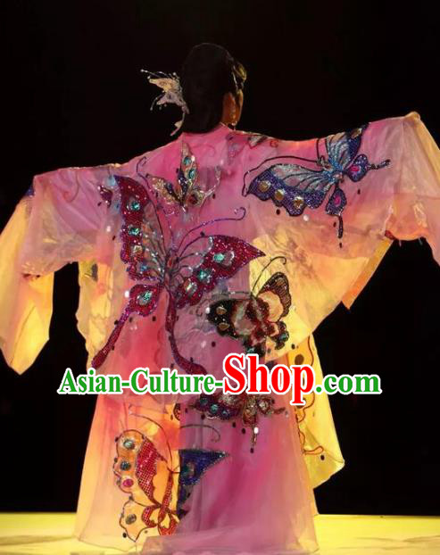 Chinese Shaoxing Opera Dance Dress and Headpiece Hu Die Meng Butterfly Dream Yue Opera Garment Young Lady Apparels Costumes