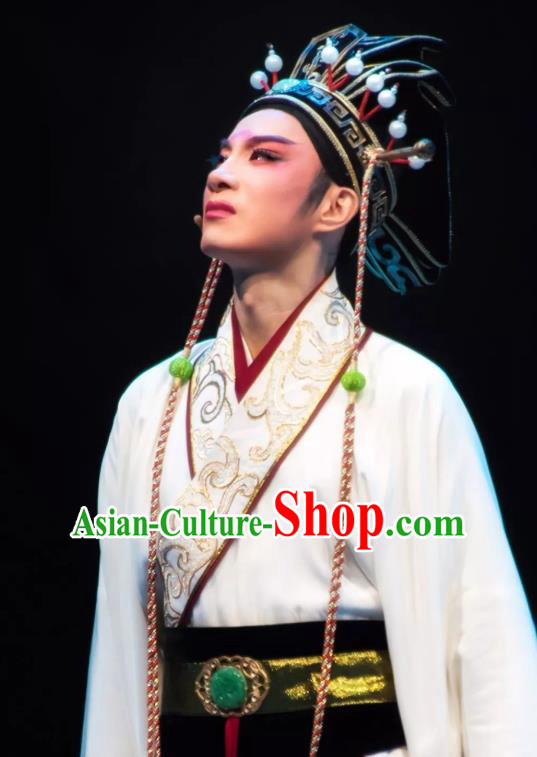 Changle Palace Chinese Yue Opera Young Male Apparels Costumes and Headwear Shaoxing Opera Xiaosheng Song Hong Garment Official Robe