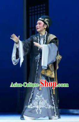 Chinese Yue Opera Xiaosheng Apparels Xiang Luo Ji Costumes and Hat Shaoxing Opera Young Male Garment Scholar Zhang Black Clothing