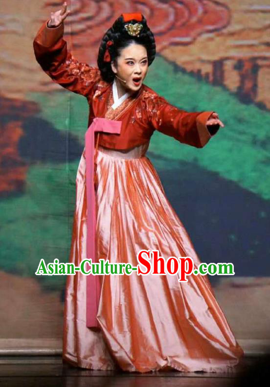Chinese Shaoxing Opera Elderly Female Garment and Headdress Chunh Yang Yue Opera Geisha Yue Mei Dress Apparels Costumes