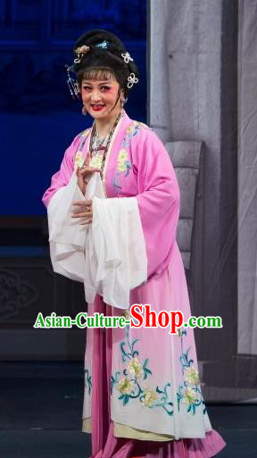 Chinese Shaoxing Opera Young Female Dame Yuan Yutao Pink Dress Apparels and Headpieces Tao Li Mei Yue Opera Hua Tan Garment Costumes