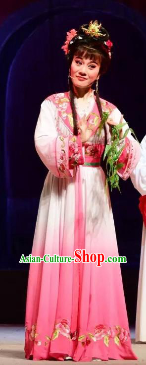 Chinese Shaoxing Opera Actress Garment Apparels and Headdress Tao Li Mei Yue Opera Hua Tan Dress Young Female Costumes