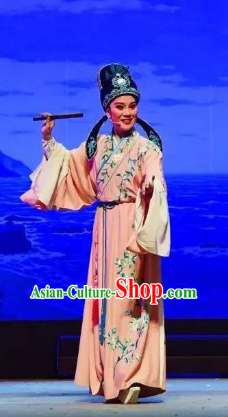 Li Mei Yue Chinese Yue Opera Scholar Young Male Clothing and Hat Shaoxing Opera Costumes Xiaosheng Apparels Garment