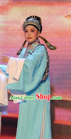 He Wenxiu Chinese Yue Opera Poor Scholar Apparels Costumes and Headwear Shaoxing Opera Xiaosheng Niche Garment