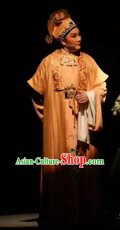 He Wenxiu Chinese Yue Opera Young Male Bully Garment and Hat Shaoxing Opera Xiaosheng Costumes Apparels