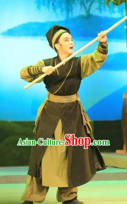 He Wenxiu Chinese Yue Opera Wusheng Garment and Headwear Shaoxing Opera Martial Male Apparels Costumes