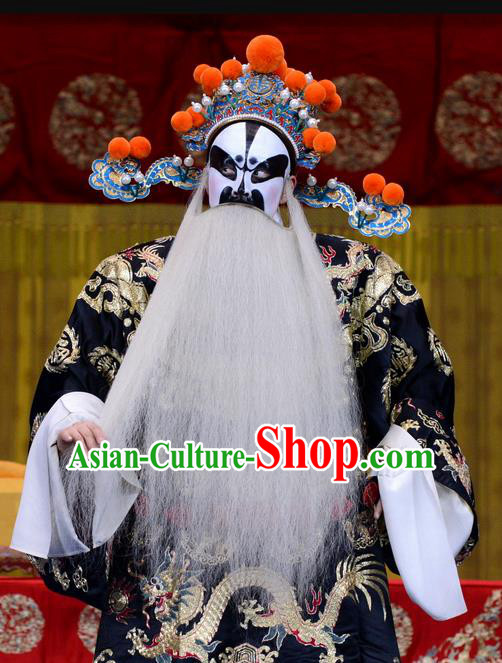 Ru Ji Chinese Peking Opera Lord Yao Qi Garment Costumes and Headwear Beijing Opera Laosheng Apparels Elderly Male Official Clothing