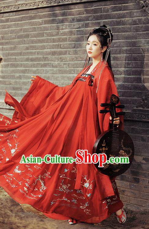 Chinese Traditional Tang Dynasty Royal Princess Apparels Historical Costumes Ancient Court Female Red Hanfu Dress Wedding Garment for Women
