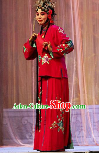 Chinese Ping Opera Young Female Apparels Costumes and Headpieces Selling Miaolang Traditional Pingju Opera Xiaodan Red Dress Garment