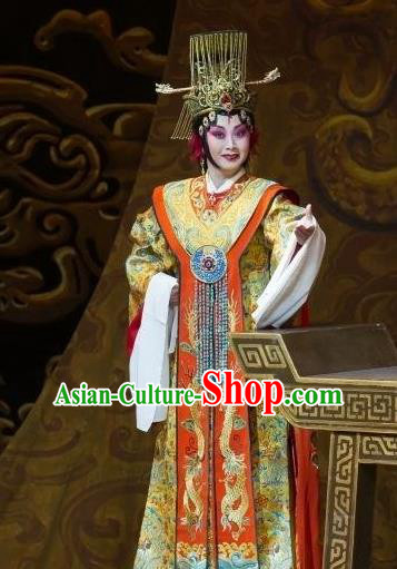 Chinese Beijing Opera Apparels Diva Wuzetian Costumes and Headdress The Purple Robe Story Traditional Peking Opera Empress Dress Queen Garment