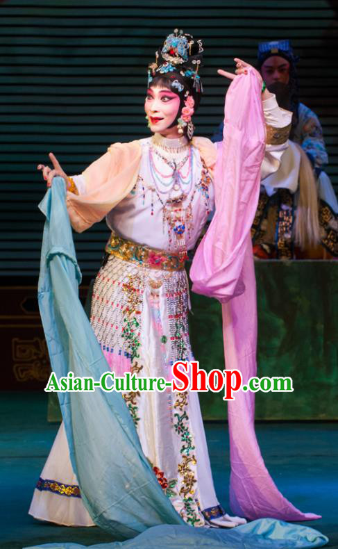 Chinese Beijing Opera Apparels Goddess Costumes and Headdress Petal Sprinkles From Heaven Traditional Peking Opera Hua Tan Dress Fairy Garment