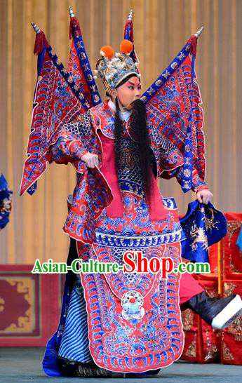Zhan Tai Ping Chinese Peking Opera General Kao Suit with Flags Garment Costumes and Headwear Beijing Opera Martial Male Hua Yun Apparels Armor Clothing