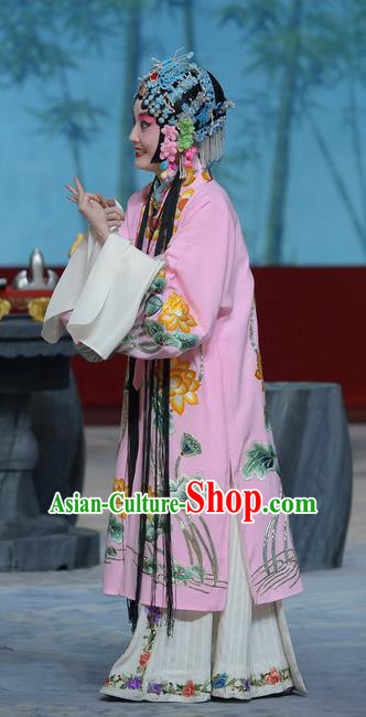 Chinese Beijing Opera Young Beauty Apparels Su Xiaomei Costumes and Headpieces Traditional Peking Opera Diva Pink Dress Courtesan Wen Juan Garment