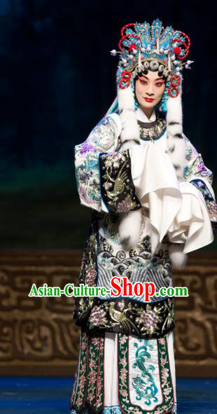 Chinese Beijing Opera Hua Tan Cai Wenji Apparels Return to the Han Dynasty Costumes and Headpieces Traditional Peking Opera Imperial Concubine Dress Actress Garment