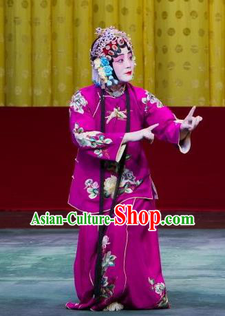 Chinese Beijing Opera Female Apparels Chun Gui Meng Costumes and Headpieces Traditional Peking Opera Young Woman Purple Dress Garment