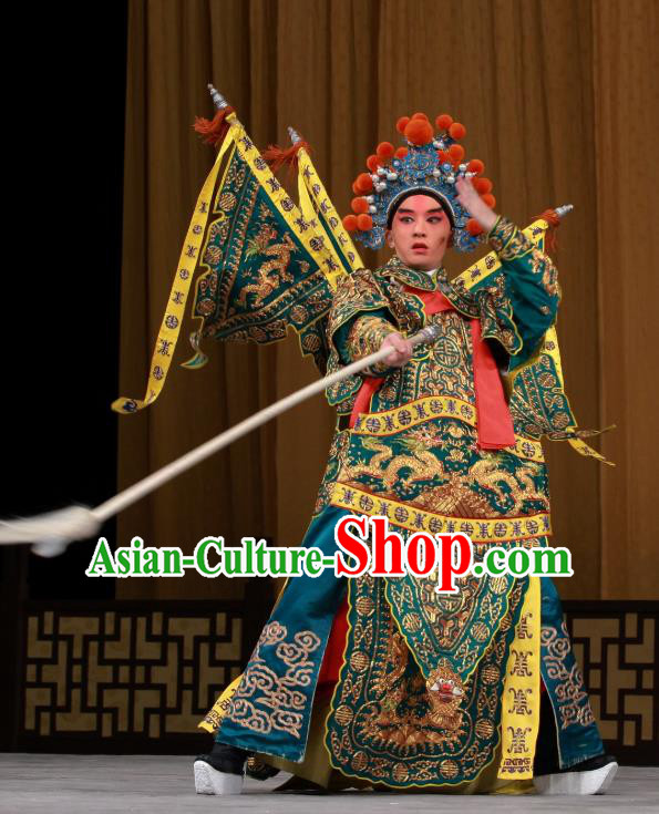 Sang Yuan Ji Zi Chinese Peking Opera Wusheng Garment Costumes and Headwear Beijing Opera General Kao with Flags Apparels Clothing