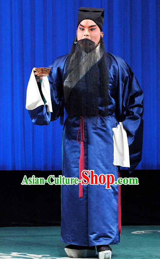 Qing Guan Ce Chinese Peking Opera Old Man Garment Costumes and Headwear Beijing Opera Kou Zhun Apparels Laosheng Clothing