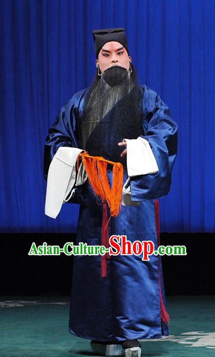 Qing Guan Ce Chinese Peking Opera Old Man Garment Costumes and Headwear Beijing Opera Kou Zhun Apparels Laosheng Clothing