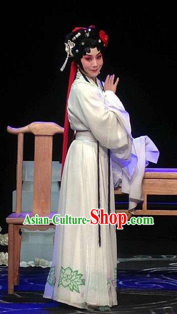 Chinese Beijing Opera Distress Maiden Apparels A Love Beyond Costumes and Headdress Traditional Peking Opera Diva Qu Xiuxiu Dress Actress Garment