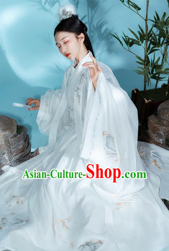 Chinese Traditional Jin Dynasty Court Lady Historical Costumes Ancient Royal Princess Embroidered Hanfu Dress Goddess Garment for Women