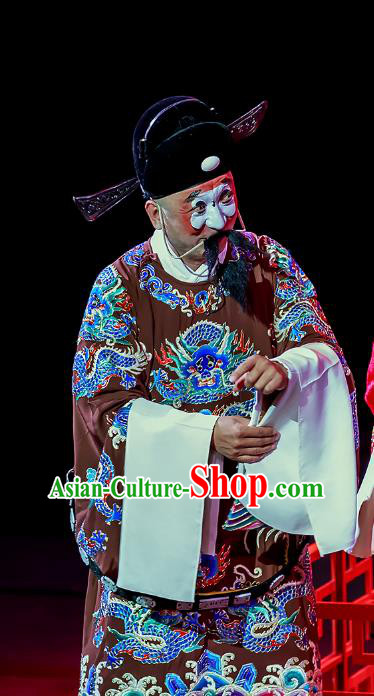 Chun Ri Yan Chinese Peking Opera Official Garment Costumes and Headwear Beijing Opera Treacherous Minister Zhang Jingting Apparels Clothing