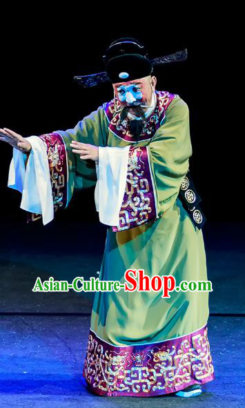 Chun Ri Yan Chinese Peking Opera Treacherous Official Garment Costumes and Headwear Beijing Opera Chou Apparels Minister Zhang Jingting Clothing