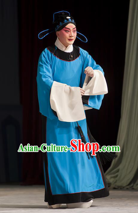 Zhou Ren Xian Sao Chinese Peking Opera Niche Apparels Costumes and Headpieces Beijing Opera Xiaosheng Garment Young Male Blue Clothing