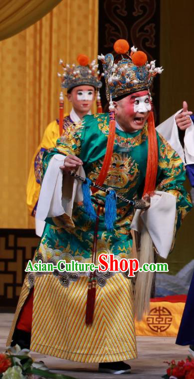 Tai Bai Drunk Chinese Peking Opera Court Eunuch Gao Lishi Apparels Costumes and Headpieces Beijing Opera Clown Green Garment Clothing