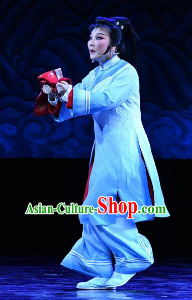 Chinese Ping Opera Civilian Female Apparels Costumes and Headpieces Jin E Traditional Pingju Opera Country Woman Dress Garment