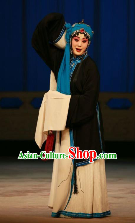 Chinese Beijing Opera Distress Maiden Garment Actress Costumes and Hair Accessories Traditional Peking Opera Wang Baochuan Dress Tsing Yi Apparels
