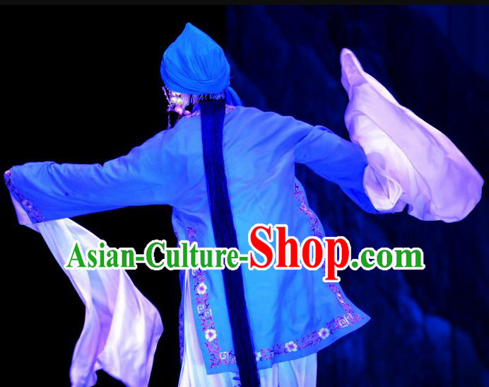 Chinese Ping Opera Distress Maiden Apparels Costumes and Headpieces Li Sanniang Traditional Pingju Opera Tsing Yi Blue Dress Garment