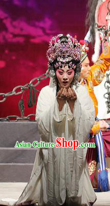 Chinese Beijing Opera Diva Li Ruiyun Garment Costumes and Hair Accessories Traditional Peking Opera The Tiger Generals Hua Tan Dress Actress White Apparels