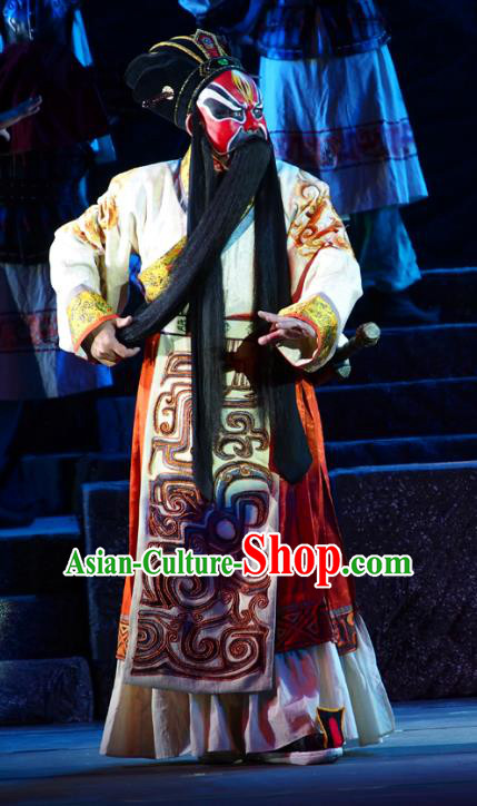King of Qi Tian Heng Chinese Peking Opera Painted Role Apparels Costumes and Headpieces Beijing Opera Jing Garment Monarch Clothing