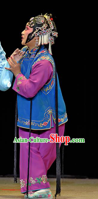 Chinese Sichuan Opera Xiaodan Costumes and Hair Accessories Guiying and Wang Kui Traditional Peking Opera Young Lady Dress Servant Girl Apparels