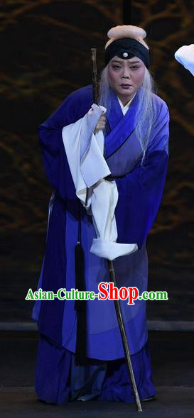 Chinese Ping Opera Female Beggar Apparels Costumes and Headpieces Traditional Pingju Opera Elderly Woman Dress Garment
