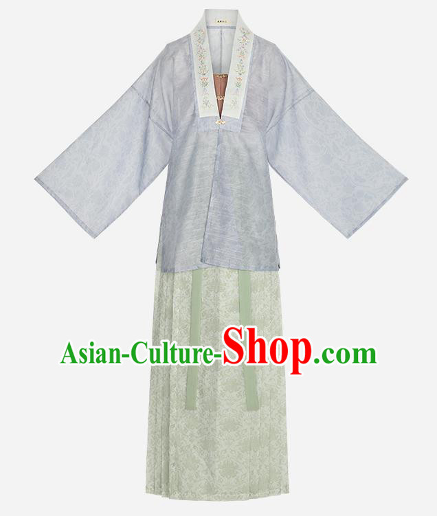 Chinese Ancient Civilian Woman Garment Hanfu Dress Traditional Ming Dynasty Village Girl Historical Costumes Complete Set