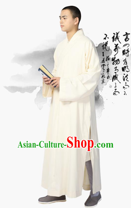 Chinese Traditional Frock Costume Buddhism Clothing Garment Beige Monk Robe for Men