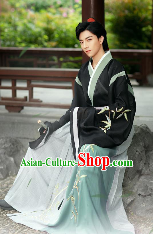Chinese Ancient Childe Hanfu Clothing Traditional Jin Dynasty Swordsman Historical Costumes Complete Set for Men
