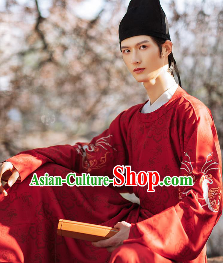 Chinese Ancient Swordsman Hanfu Clothing Traditional Tang Dynasty Young Male Red Robe Historical Costumes Complete Set