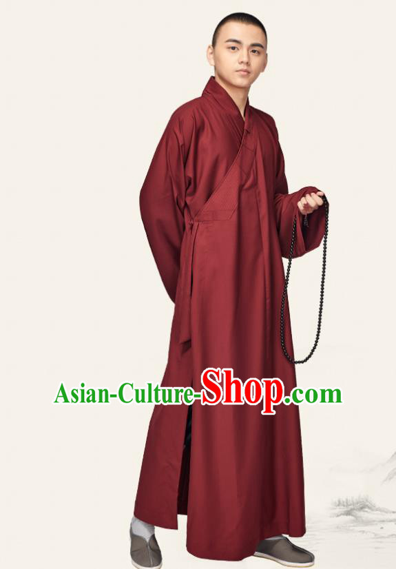Chinese Traditional Buddhist Bonze Costume Meditation Garment Monk Purplish Red Robe Frock for Men