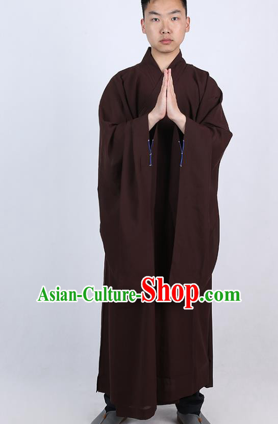 Chinese Traditional Buddhist Monk Brown Robe Costume Meditation Garment Dharma Assembly Bonze Frock Gown for Men