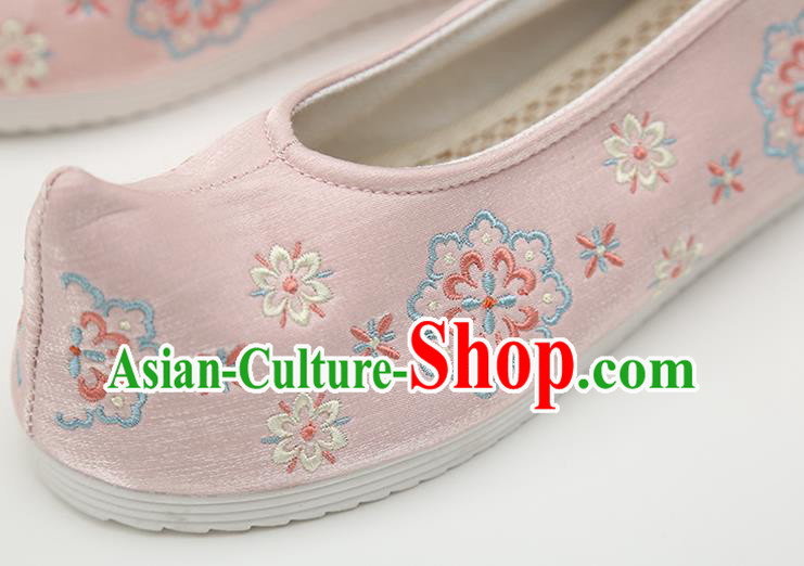 Chinese Handmade Pink Embroidered Shoes Traditional Ming Dynasty Female Bow Shoes Hanfu Shoes Ancient Princess Shoes