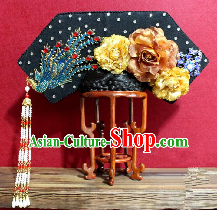 Chinese Ancient Qing Dynasty Queen Hair Jewelry Traditional Handmade Hairpins Hair Accessories Tassel Phoenix Coronet Complete Set